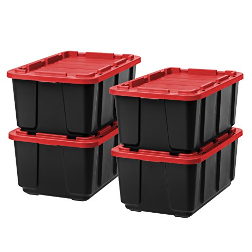 IRIS USA 27Gal/108Qt 4 Pack Large All-Weather Heavy-Duty Stackable Storage Plastic Bin Tote Container with Quick Snap Lid, (30' L x 20' W x 14' H)