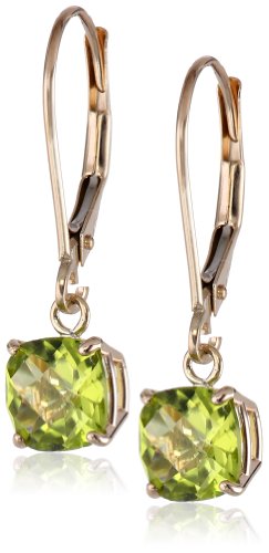 Amazon Collection 10k Yellow Gold 6mm Round August Birthstone Peridot Dangle Earrings for Women with Leverbacks