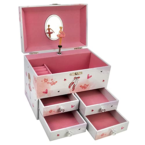 The San Francisco Music Box Company Ballerina Friends 4 Drawer Musical Jewelry Chest