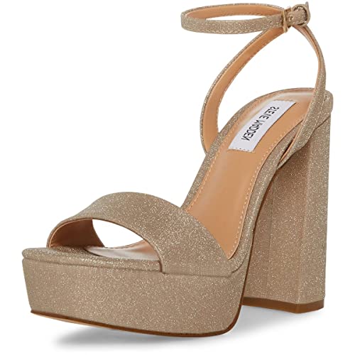 Steve Madden Women's Lessa Open Toe Block Heel Platform Sandal Gold Size 8.5