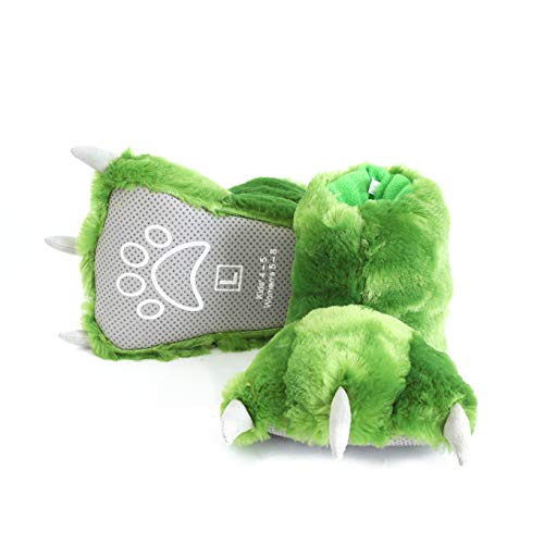 Millffy Funny Bear Paw Slippers Adult Monster Dino Slippers for Toddler Boys Dinosaur Slippers for Kids Adults (Green Dinosaur, Small)