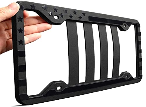 Silicone American Flag License Plate Frame with Embossed 3D Stars on Black Matte Covers for Car Truck SUV