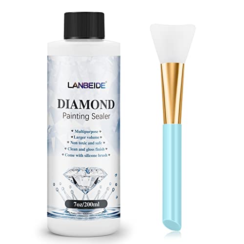 LANBEIDE Updated Diamond Painting Sealer 200ML with Silicone Brush, 5D Diamond Painting Glue Sealer Permanent Hold & Shine Effect Conserver for Jigsaw Puzzles (7 OZ)