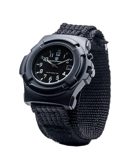 Smith & Wesson Lawman Men's Watch, 3ATM, Glowing Hands, Back Glow, Black Face and Nylon Strap, 40mm, Christmas Gift