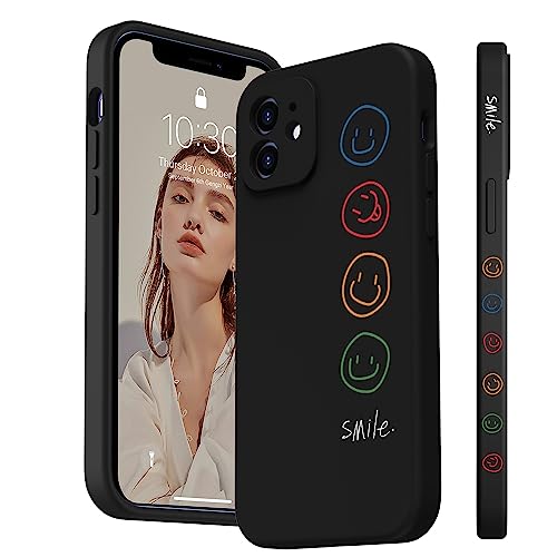 Inber iPhone 12 Case with Fashion Trendy Designs,Camera Lens Protector,Passing a 16ft Drop Test,Silky-Soft Silicone Gel Rubber Cover Protective Phone Case for iPhone 12 6.1' Black w/Smile