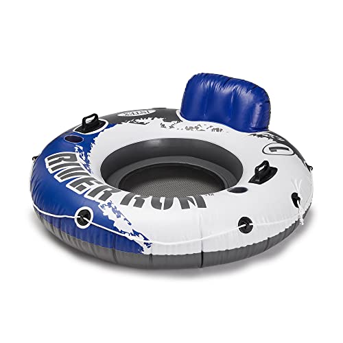 INTEX 58825EP River Run 1 Inflatable Floating Lounge: Comfortable Backrest – Built-in Cup Holders – Durable Grab Handles – All Around Grab Rope – 220lb Weight Capacity– Blue