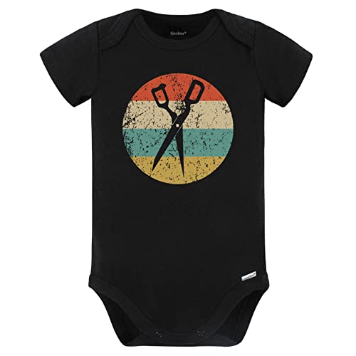 Really Awesome Shirts Hair Cutting Shears Scissors Retro Hairdresser Barber Baby Bodysuit (Black), 3-6 Months Black