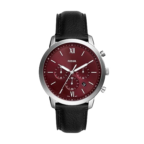 Fossil Men's Neutra Quartz Stainless Steel and Leather Chronograph Watch, Color: Silver/Red, Black (Model: FS6016)