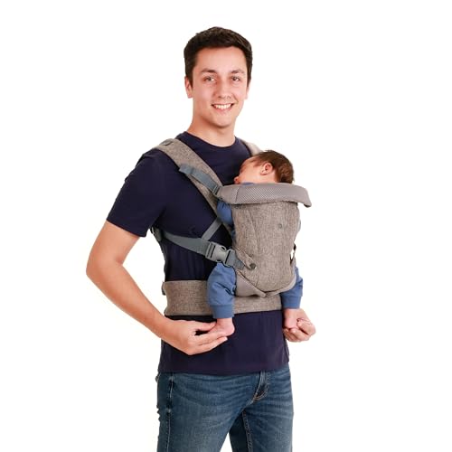 YOU+ME 4-in-1 Baby Carrier Newborn to Toddler - All Positions Baby Chest Carrier - Front and Back Carry Baby Carriers - Includes 2-in-1 Bandana Bib - Baby Holder Carrier for 8-32 lbs (Grey Mesh)