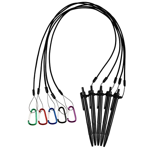 Lewtemi 5 Sets 24 Inch Pen Leash for Clipboard Lanyard Holder Pen Silicone Ring Buckle for Office Supplies(Black)