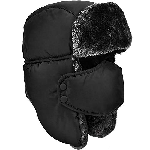 DOXHAUS Unisex Winter Ear Flap, Trooper, Trapper, Bomber Hat, Keeping Warm While Skating, Skiing Other Outdoor Activities Black, Grey Fur