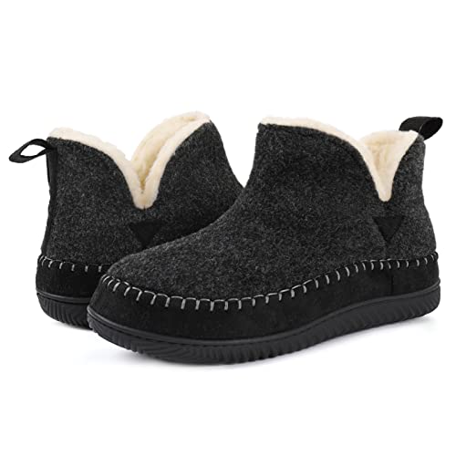 Zizor Women's Moccasin Bootie Slippers with Cosy Memory Foam, Ladies' Toasty Slip on House Shoes with Hard Outdoor Indoor Rubber Sole, Black, 8