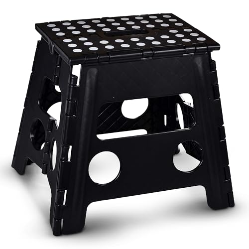 Handy Laundry Folding Step Stool, 13 Inch, Anti-Skid Step Stool, Sturdy to Support Adults & Safe Enough for Kids, Opens Easy with One Flip, for Kitchen, Bathroom, Bedroom, Kids or Adults, (Black)