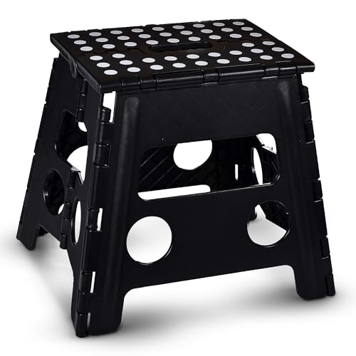 Handy Laundry Folding Lightweight Step Stool is Sturdy Enough to Support Adults and Safe Enough for Kids. Opens Easy with One Flip. Great for Kitchen, Bathroom or Bedroom. (Black- 13 inch)