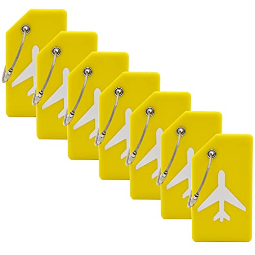7 Pack Silicone Luggage Tag Baggage Handbag Travel Suitcase Tags with Name ID Card Perfect to Quickly Spot Luggage Suitcase (Yellow）