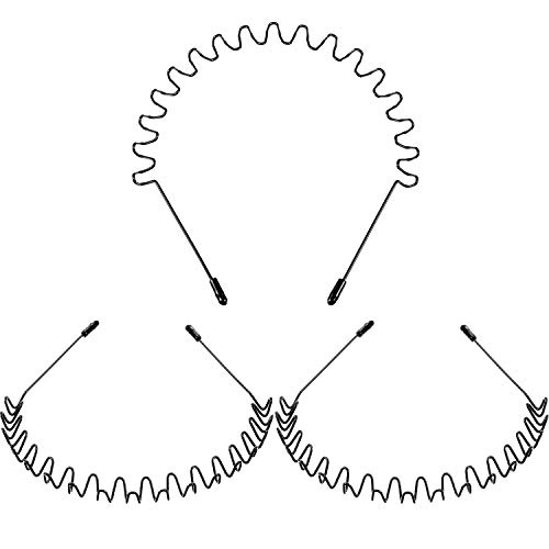 WILLBOND 3 Packs Unisex Hair Band Metal Hair Hoop Black Spring Non-Slip Men Women Sports Fashion Headwear (Spring Wave)