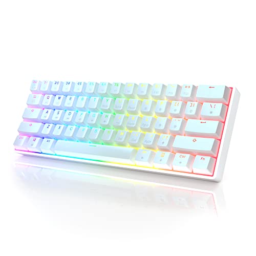 HK GAMING GK61 Mechanical Gaming Keyboard - 61 Keys Multi Color RGB Illuminated LED Backlit Wired Programmable for PC/Mac Gamer (Gateron Optical Brown, White)