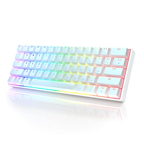 HK Gaming GK61 Mechanical Gaming Keyboard 60 Percent | 61 RGB Rainbow LED Backlit Programmable Keys | USB Wired | for Mac and Windows PC | Hotswap Gateron Optical Red Switches | White
