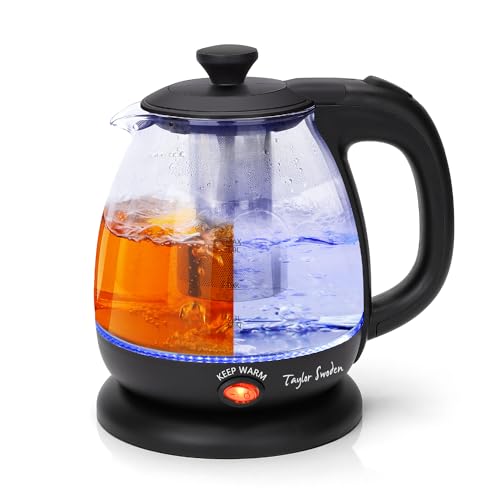 Taylor Swoden Electric Kettle with Tea Infuser, Small Electric Tea Kettle with Keep Warm Function for Home and Office, Black