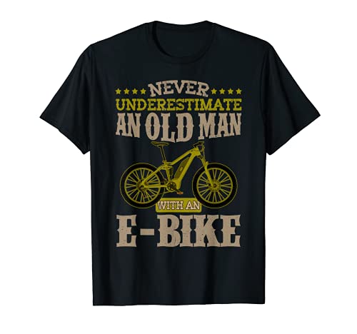 Mens Funny Electric Bike Design Old Man With An E-Bike T-Shirt