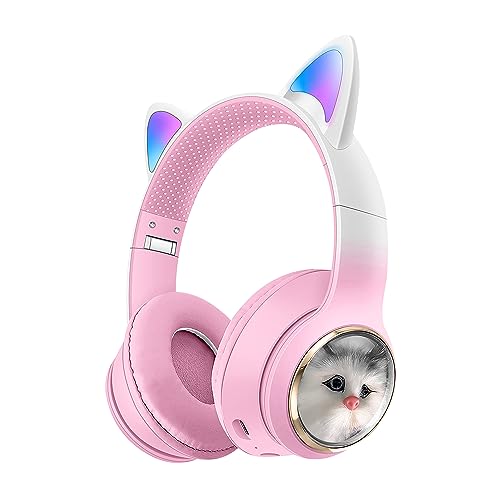 VIGROS Cat Ear Wireless Bluetooth Headphones, Noise Reduction Gaming Headsets 7D Sound Over-Ear Headsets with Microphone, for Girls Kids, for PC, PS4, PS5, Switch, Xbox, Cell Phone, Laptop