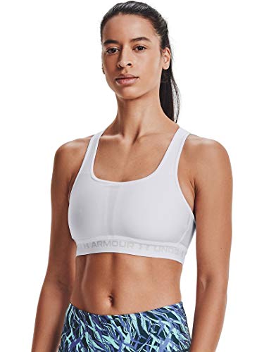 Under Armour Womens Crossback Mid Impact Sports Bra , White (100)/Halo Gray , Medium