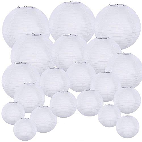 Supla 20 Pack Chinese White Paper Lantern Round 4” 6” 8” 10” 12” White Hanging Lanterns Wedding Party Decorations