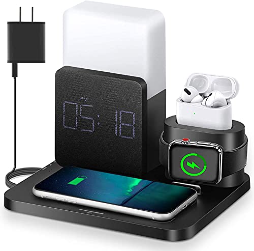 LAVONE Wireless Charger,3 in 1 Fast Charging Station with Alarm Clock and Night Light,Compatible for iPhone 15/15 pro/14/14 pro/13/13 Pro/12/12Pro Max/11 Series/XR/XS/8/iwatch/AirPods/Samsung