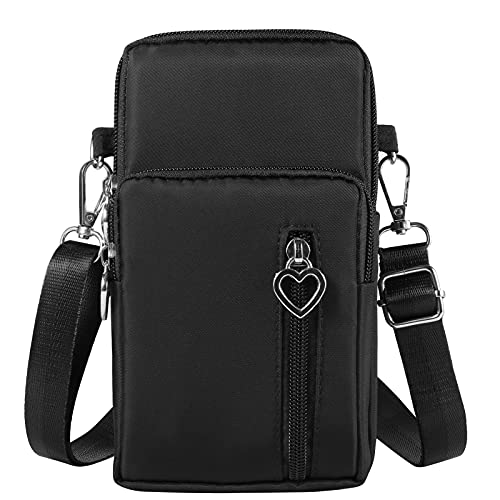 YICHEEY Nylon Cell Phone Purse Wallet Small Crossbody Phone Bag Pouch with Wrist Strap & Adjustable Shoulder Straps (Black)