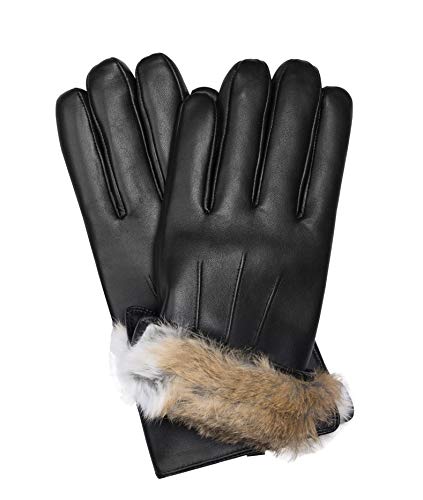 MESSERIO Authentic Sheepskin Leather Winter Gloves for Men with Rabbit Fur Lining + Gift Box (XX-Large)