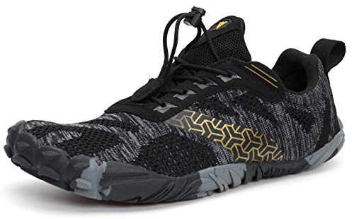WHITIN Men's Trail Running Shoes Minimalist Barefoot Five Fingers Wide Toe Box Size 9 Gym Workout Fitness Zero Drop Minimus Minimus Black 42