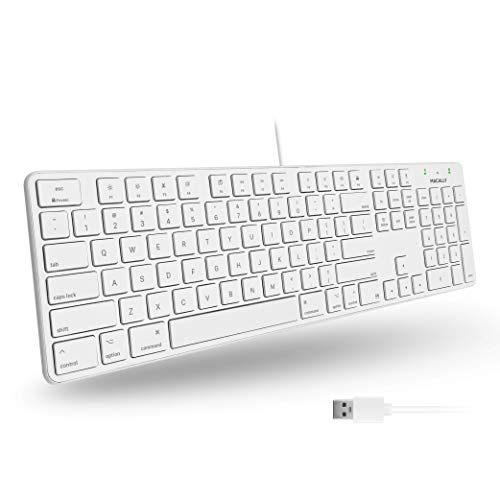 Macally Slim USB Wired Keyboard for Mac and Windows PC - Full Size 104 Key Layout & 16 Shortcut Keys - Scissor Keycaps for Smooth Typing - Mac Wired Keyboard with Numeric Keypad