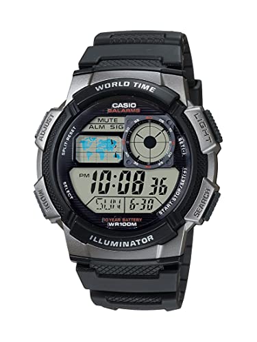 Casio Men's AE1000W-1BVCF Silver-Tone and Black Digital Sport Watch with Black Resin Band