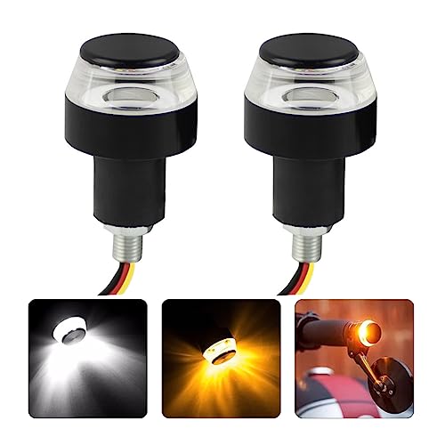 AICEL Motorcycle Handlebar End LED Lights, Handlebar Indicator Turn Signal Light, 12V Handle Bar Grip End Plug Side Marker Lamp, Daytime Running Lights for Motorcycles, E-Bikes (White/Yellow)