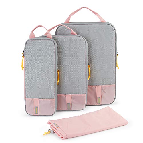 BAGSMART 4 Set Compression Packing Cubes for Travel, Lightweight Vacation Travel Essentials for Women, Travel Accessories for Suitcase Organizer Bags Set, Durable Luggage Organizer Travel Bags