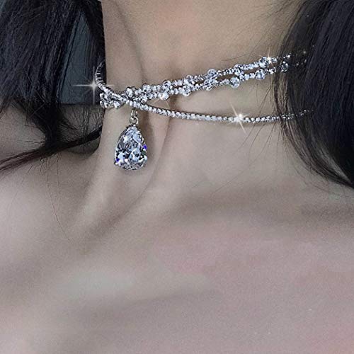 JEAIRTS Jearits Crystal Drop Pendant Necklace Silver Rhinestone Choker Necklaces Fashion Necklace Jewelry Party Gifts Accessories for Women and Girls