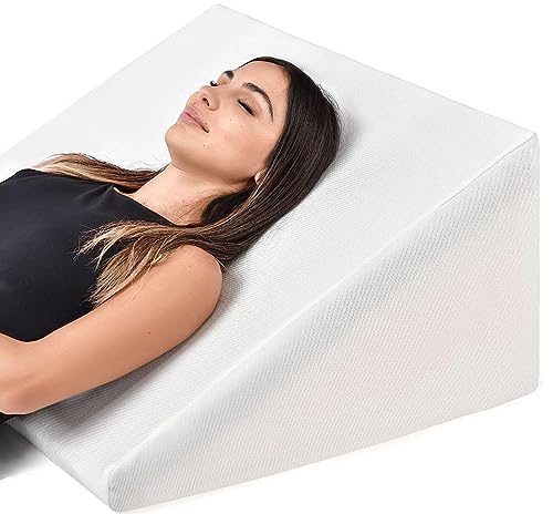 Bed Wedge Pillow Cooling Memory Foam Top – 12' 24' 24' Elevated Support Cushion, Triangle Wedge Pillow for Sleeping, Lower Back Pain, Acid Reflux, Heartburn, Allergies, Snoring – Removable Cover