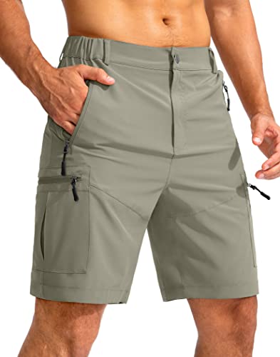 Pudolla Men's Hiking Cargo Shorts 9' Lightweight Outdoor Work Shorts for Men Travel Golf Camping Casual with 5 Zipper Pockets(Grey Sage Medium)