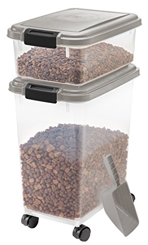 IRIS USA 33qt + 12qt Airtight Pet Food Container Combo with Scoop, Chrome