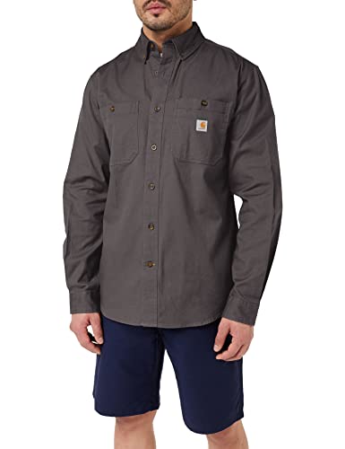 Carhartt Men's Rugged Flex Rigby Long Sleeve Work Shirt (Regular and Big & Tall Sizes), Gravel, Large
