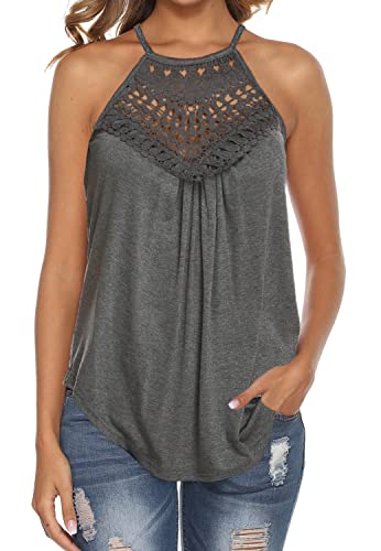 Women Halter Neck Tops Summer Sleeveless Cute Basic Tank Tee Shirts Blouse Grey XL