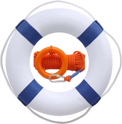 Lifebuoy Set 20Inch Life Preserver Ring and Water Floating Lifesaving Rope 98.7FT,Swim Foam Ring Buoy,Swimming Pool Safety Throwing Ring with Perimeter Rope,Throwable Flotation Device