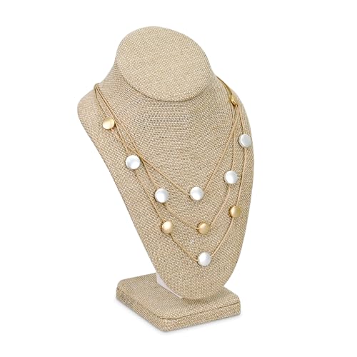 Ikee Design Linen Necklace Chain Jewelry Bust Display Holder Stand, Necklaces Display necklace mannequin, Necklace Bust, Jewelry Bust Stand, 6 3/8 W x 4 1/2 D x 10 1/4 H in