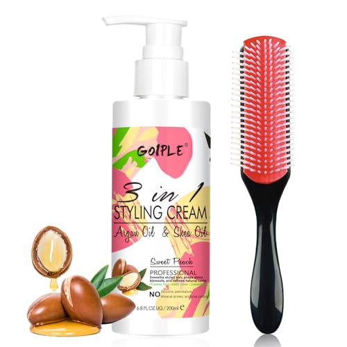 3-In-1 Styling Cream for Flyaways - Styling Hair Cream for Frizz Hair - Hair Styling Cream for Slick Back Hair - Add Shine Smoothes Anti-Frizz Cream to Define All Hair Types & Hair Textures with Brush