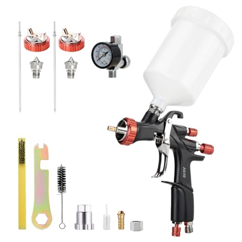 AEROPRO TOOLS R500 LVLP Air Spray Gun with 1.3/1.5/1.7mm Nozzles & Air Regulator, A610 Paint Guns Automotive, Car Paint Gun Sprayer, Paint Gun for House Painting, Car, Furniture, Varnish and Top Coat