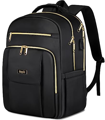 Travel Laptop Backpack for Women, 17.3 Inch School Backpack with USB Charging Port, Computer Bags for Work, Anti Theft College Bookbag for women, Large Capacity Backpacks, Gifts for Women, Black