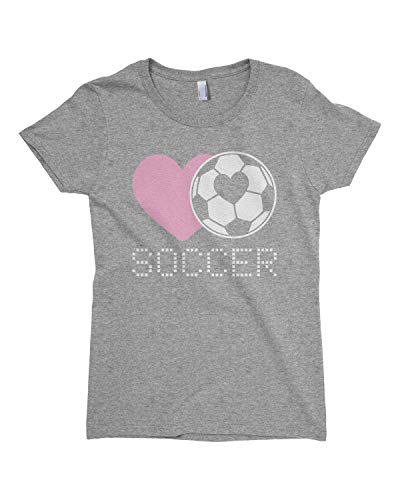 Threadrock Big Girls' Love Heart Soccer Fitted T-Shirt - Large, Sport Gray