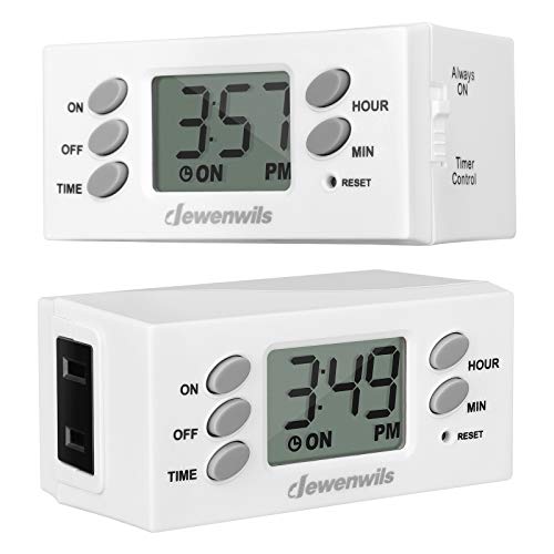 DEWENWILS 24 Hour Outlet Timer, 125V 15A 1000W Timers for Electrical Outlets, 1 Polarized Outlet, Digital Light Timer for Christmas Decor, Lamp, Fan, Aquarium, 1/2 HP, 2 Pack, UL Listed