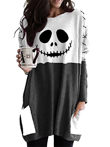 Womens Nightmare Before Christmas Shirt Dress, Xmas Jack Skellington Sweatshirt Outfits Tops for Women (X-Xmas-Skellington, M)