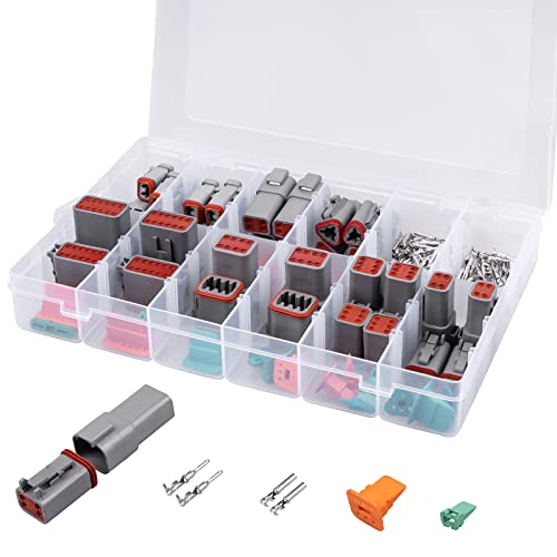 228 PCS Deutsch DT Connector Kit, 2, 3, 4, 6, 8, 12 Pin Gray Connector Assemblies, Weatherpack Connector Kit 14-18 AWG DT Series Automotive Electrical Connectors for Cars, Trucks, Buses, Motorcycles